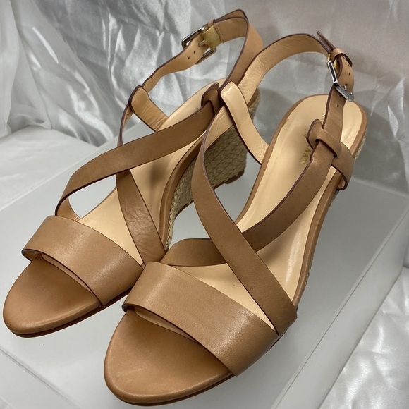 Cole Haan Women’s Tan Taylor Leather Open Toe Espadrille Wedge Shoes Size 6.5B